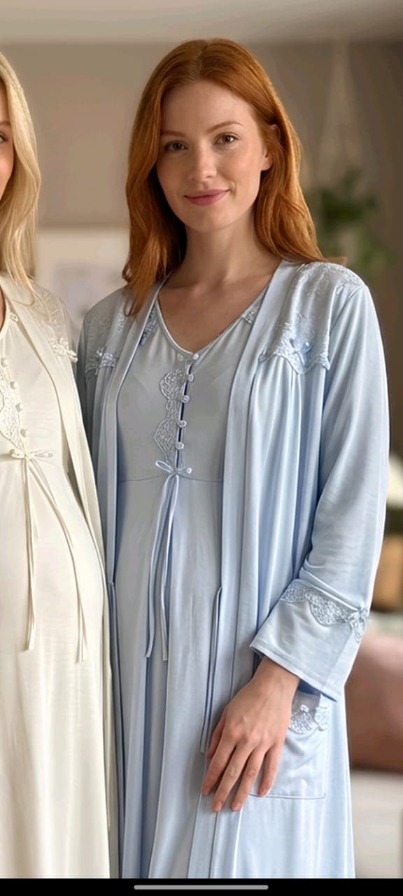 Robe longue future maman bleu pastel